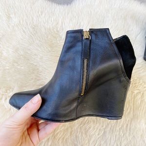 Zara | Leather Wedge Booties in Black